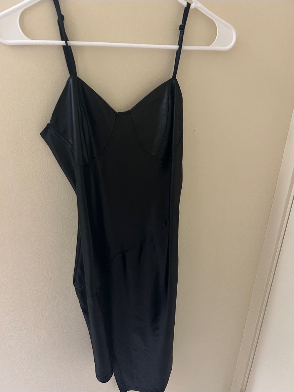 Charlotte Russe Black Satin Slip Dress with Spaghetti Straps